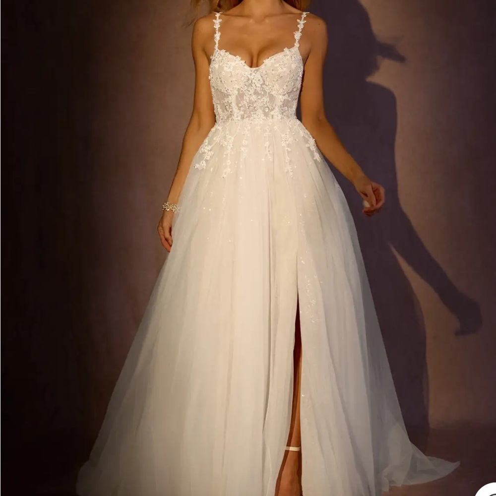 Azazie White Backless Slit Wedding Gown